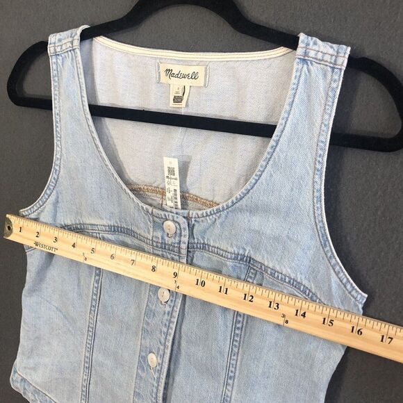 Madewell Top Sz 0 Denim Button Front Vest 100% Cotton Crop Tank Light Wash New* - Picture 6 of 13